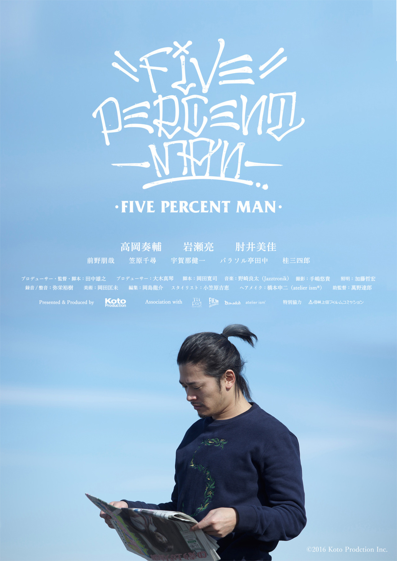 田中雄之監督 　短編映画『FIVE PERCENT MAN』美術
出演：高岡奏輔　岩瀬亮　肘井美佳　笠原千尋　パラソル亭田中　宇賀那健一　前野朋哉　桂三四郎
• SKIPシティ国際Dシネマ映画祭　ノミネート
• ショートショートフィルムフェスティバル　ノミネート
予告編　https://vimeo.com/156364733