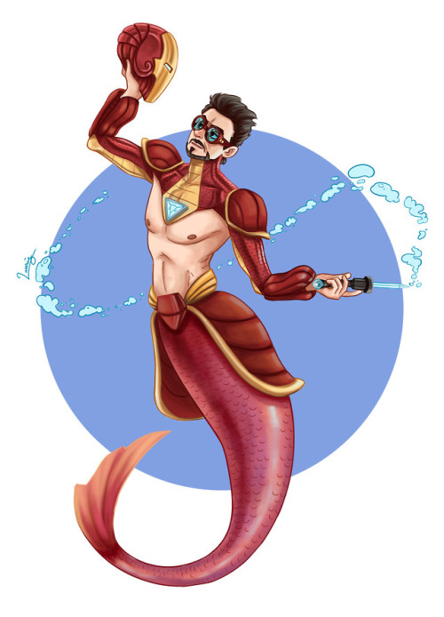 movinglabonart:Mervengers for Mermay!  Here’s Tony idk