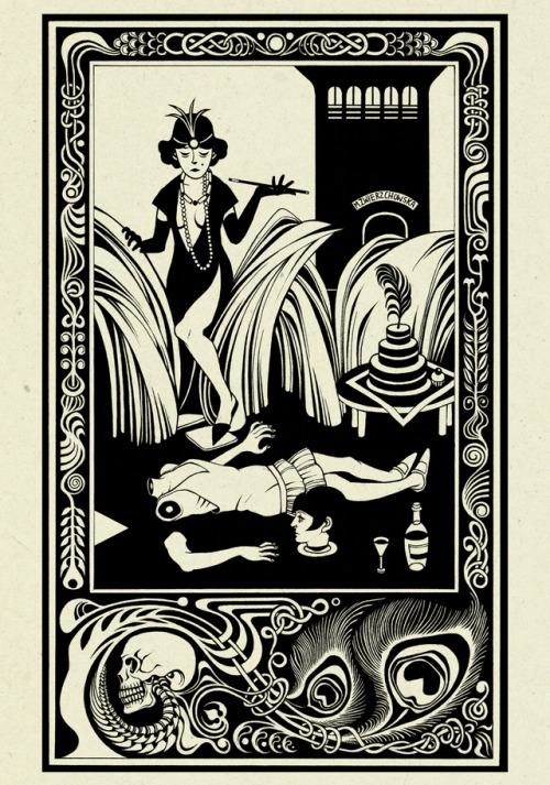  Inspirations: Aubrey Beardsley, 1920s fashion and death (as usual).12 x 20 cm /  4.7 x 7.9 in (not 