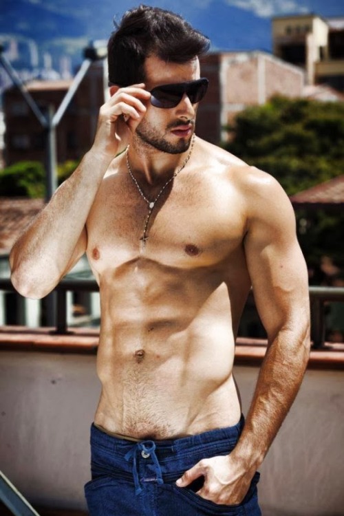 Hairy chest, legs,Beard and Mustache.