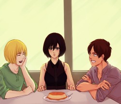 daydream24-7:    Mikasa Week Day 2: Triothey know her all too well! basically   they ship her with her pudding! 
