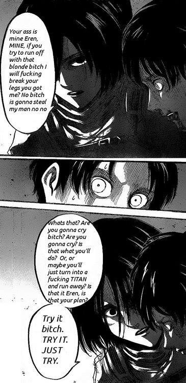 taruime:  Yandere Mikasa I love MikasaxEren and RivaillexEren too, but in a lower