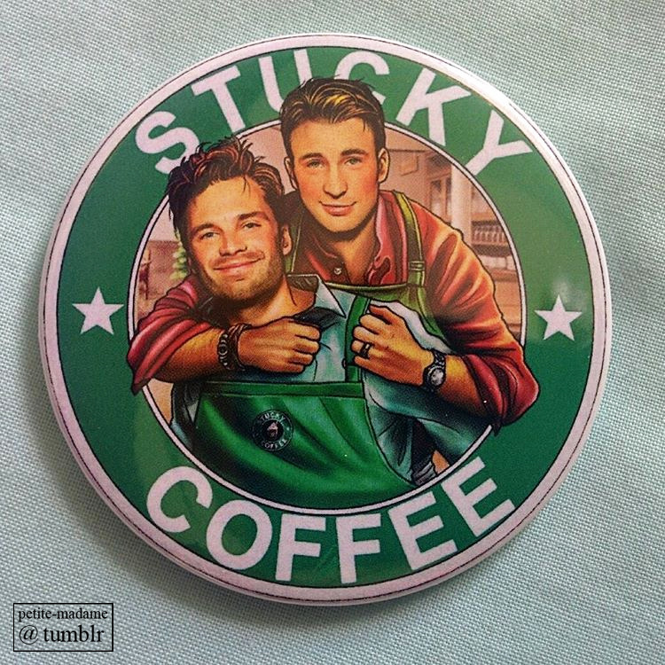 petite-madame:  “Stucky Coffee” badge and “Steve and Bucky’s Chocolate Shop”