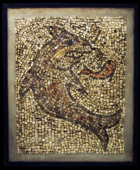 sadighgallery:Mosaic Floor PanelMade from red, black, and beige Tesserae in a grid of grey Purbeck m