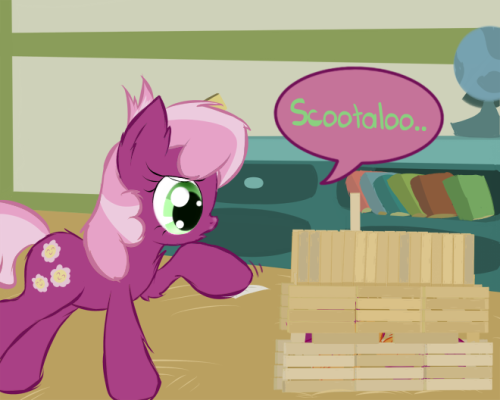 cheerilee-s-chalkboard:  Scootacurse Pt. 3 ((Of course it’s there, but it’s too easy..))  This blog’s style is just too cute omg. <3