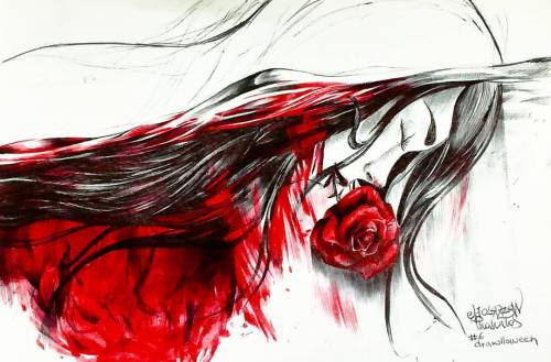 #drawlloween #drawlloween2016 #urbanlegends #elisaday #drawing #blood #woman #rose #river