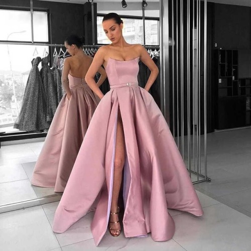 Strapless Pink Slit Prom Dress. Item code:DD0147 #promdresses #prom #promdress #2019prom #prettydres