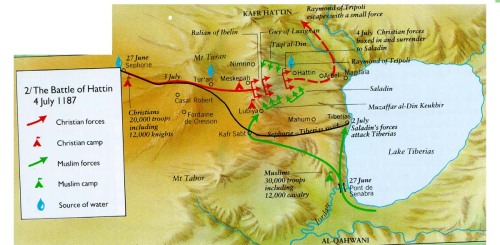 Battle of Hattin in 1187. An enormous military blunder by king Guy of Lusignan and as a result Jerus
