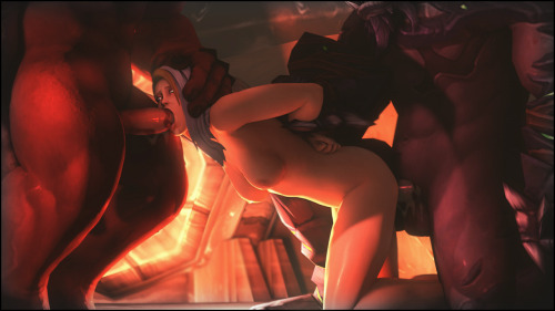 warlordrexx:  Static Commission Complete.  Both the red and black fel orcs agree, Jaina Proudmoore needs a good fuck.