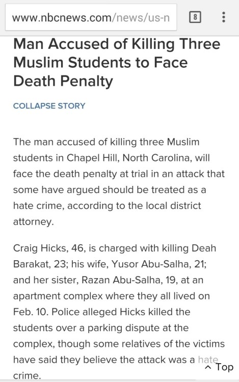majiinboo:antisemitic:From NBC. Chapel Hill murderer will face death penalty.Even in justice, our he