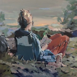 huariqueje: Sunset reading     -      Mitzy Renooy Dutch,b.1963-   oil on canvas , 60 x 60 cm. 