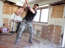 hgtv-addict:  Anthony powers through the floor….and his pants can’t keep up!