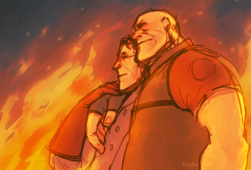 annalaatikko:  myabu:  Heavy and Medic watching the world burning around them. I just had some very unexpected Heavy/Medic feels.   Uwaah. 