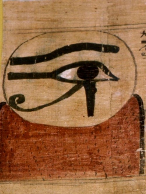 Papyrus of HenuttawyThe deceased and an ape adore the sun-disk which contains the Eye of Re as it ri