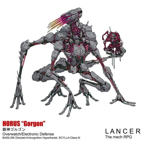 The HORUS Gorgon For LANCER. This Lanky Mech Can Project A Basilisk, A Pattern Of Information So Toxic