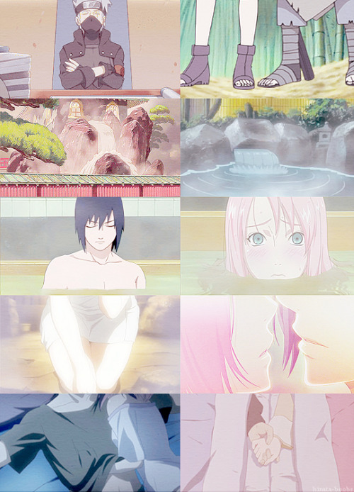 hinata-boobs:  SasuSaku Month - Day 1: MatchmakerKakashi always hand them duo missions. Preferably missions with beautiful hot springs on the way. 