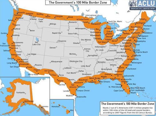 afro-elf:  clockworkpearlgirl:  odinsblog: blackblocberniebros:  mschaos:  mapsontheweb: This is the 100 mile zone. If you live or work within the area depicted in orange ICE agents can stop you and demand you prove you’re a US citizen. More details