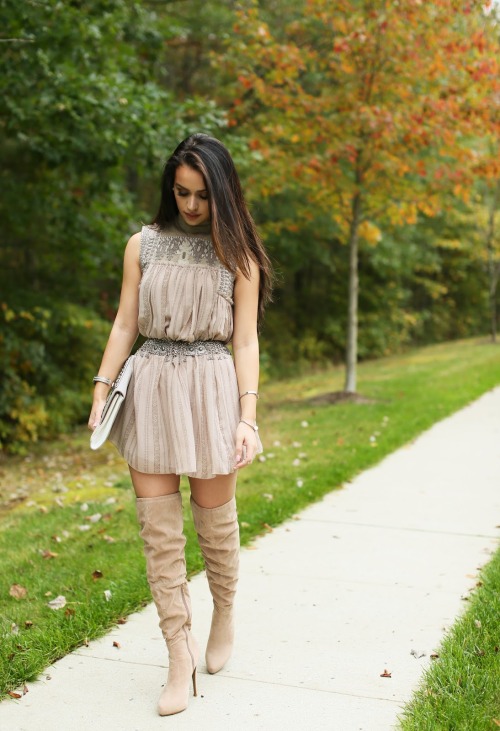 Fashion blogger Carli Bybel from thebeautybybel in Gojane Tie It Up Over The Knee BootsSource: thebe