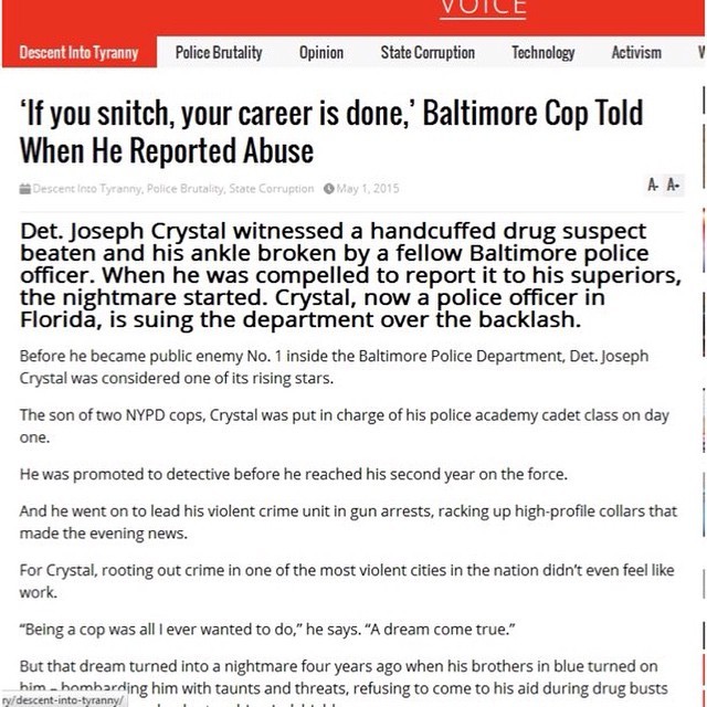 sonofbaldwin:  So snitch culture isn’t confined to “the hood,” eh? This cop’s