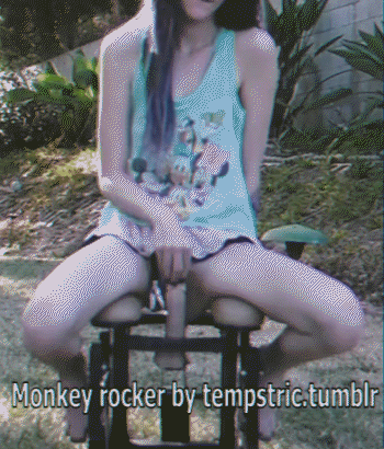 tempstric:Hot teen riding monkey rocker with big dildo !So big when inserting !Warming up pussy !Ful