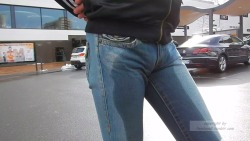 femboydl:wetting true religion jeans in public