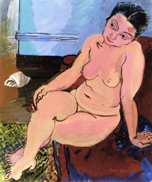 lawrenceleemagnuson:  Raoul Dufy (France 1877-1953)Nude with Shell (1945)oil on canvas 64.8 x  54 cm 