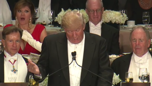 runningupthathillary:  superheroes:  please take a moment with me to appreciate these reactions to trump’s speech at the al smith dinner last night also, what i wouldn’t give to be in on this convo between hillary clinton and the archbishop of new