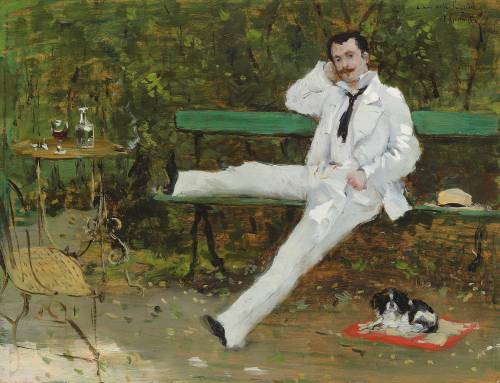 huariqueje:    In the garden  -  Norbert Goeneutte ,  c. 1876.French,  1854-1894Oil on panel 10 ½ x 13 ¾ in.    26.8 x 35 cm.