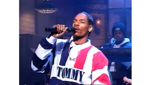 “… Snoop Dogg wore a signature Hilfiger red, white, and navy rugby shirt for an appearance on