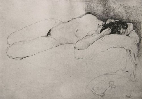 Lying Nude  -  Jules De BruyckerBelgian  1870-1945Pencil drawing 