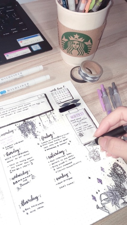 alyycat: 『 14.4.18 』 Week 2’s spread! I quite like the plant scribbles at the bottom  Surprise
