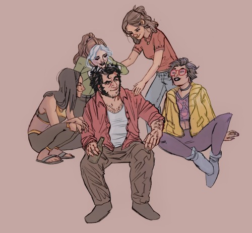 Logans Quartet Of Adopted Teenage Girls Stopping By To Bother Him (Added Some Color To My Previous Drawing)
