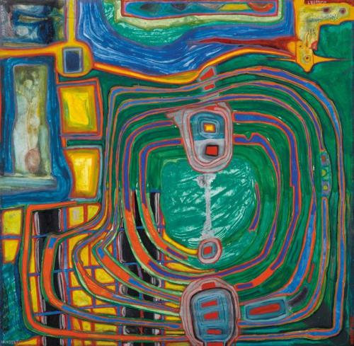 Friedrich Hundertwasser (Austrian, 1928-2000) - Jardin Collinaire Autour De La Colline, Tempera And Oil