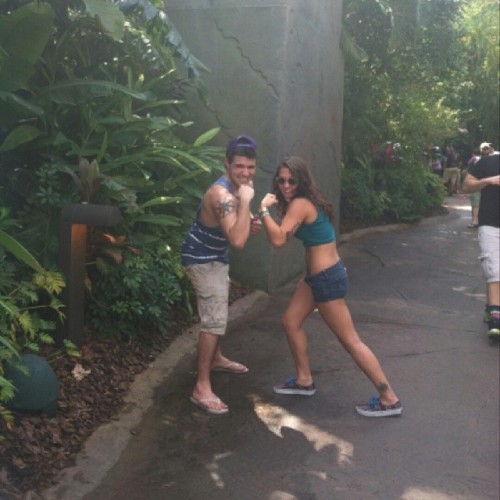 Me and Harmony dueling outside Jurassic park at #universalstudios  #Florida