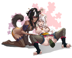 bnfworld: d-rex-art: More work from the February Streamathon! This time it’s Lucciola’s Sayuri &amp; Shirayuri. D-rex keeps making the sexy arts happen! Here’s a 2 character commission for Lucciola of their OCs Sayuri and Shirayuri.    Interested