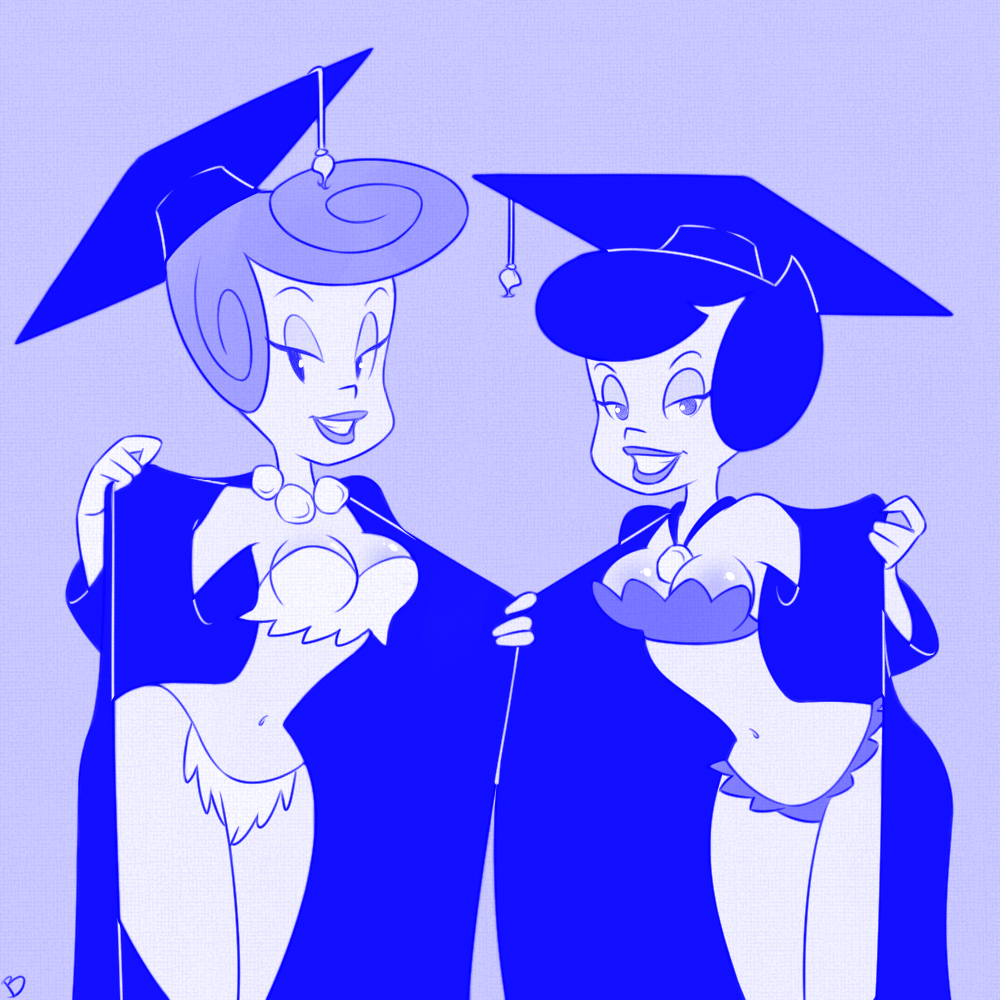rogerbaconslounge:  Betty and Wilma graduating from their rigorous schooling to become