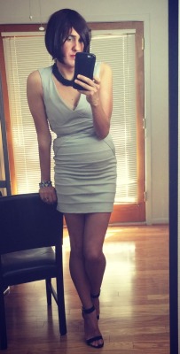 leather-spitfire:  poshcdmia:  I think that I look pretty fucking hot here…not perfect but sexy.  horrible make-up job, unpainted nails, no body shaping…just me in a hot dress with fuck me heels.  I agree , sexy as hell!