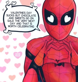 osterfields:  happy valentine’s day!! here’s spidey with a message that most of us can take comfort indo not repost without giving proper credit, tagging me, and don’t remove my watermark or caption