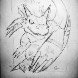 sabtastique:  Traditional Growlmon / Digimon commission WIP