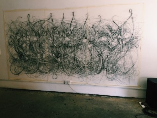 sevenknotwind:  DRAW TO PERFORM 2, LONDON — MAY 2015moments after the 6 hour durational drawings ended(in order) works by: Kevin Townsend, Ram Samocha, Rachel Grant, Shoshanah’ Ciechanowski, Bertrand Flachot, Holly Matthews, River Lin, Jennifer