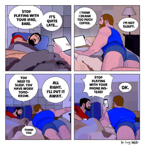 It’s one o'clock in the morning and my babe is not sleepy. And I also found out he just installed Clash of Clans on his phone. XDCheck out all my comics on Patreon.