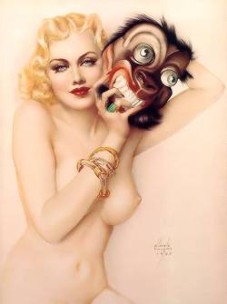 lanangon:lovethepinups: Alberto Vargas - “Beauty and the Beast” 1925 - The beautiful model is Fay Wray, the female Canadian actress who played the female in the original version of King Kong in 1933. Wray starred in a great number of movies and finished