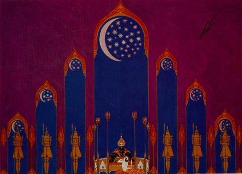 ein-bleistift-und-radiergummi: Vintage 1929 Erte Art Deco Stage Set Print,  ‘Aladdin Scheherazade.’ 