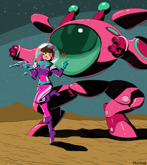 danapu24:Heeeey hey… guess who ? , that’s Dva and her Meka , but i draw her in Retro sci-fi style .