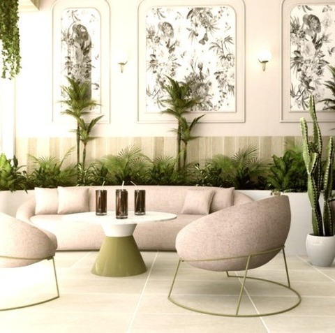 Home Bar Single Wall In Milan Inspiration For A Huge Tropical Single-wall Porcelain Tile And Beige Floor
