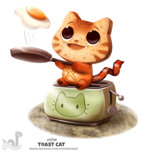 cryptid-creations:  Daily Painting 1714# Toast Cat by Cryptid-Creations  For WIP’s, time-lapses, and more. Please check out my Patreon https://www.patreon.com/piperdraws Twitter  •  Facebook  •  Instagram  •  DeviantART   