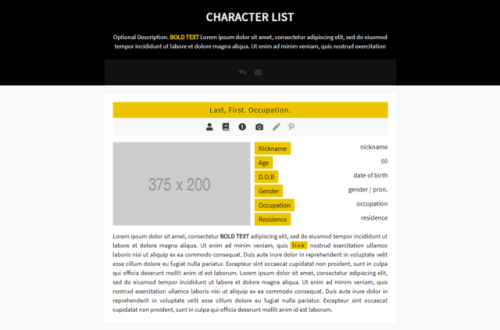 nonspace: PAGE #2 JOLT (2.0) [Preview] Character List (revamp). A minimal character list with p