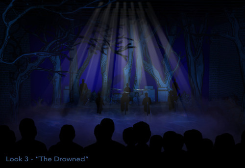 My project for scenic design class: 3D renderings of a set for a concert of “The Hazards of Love” by