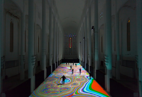 archiemcphee:  For a public installation entitled Magic Carpets 2014, French artist Miguel Chevalier transformed the floor of the Sacré Coeur cathedral in Casablanca, Morocco into an interactive psychedelic light show choreographed to music by Michel