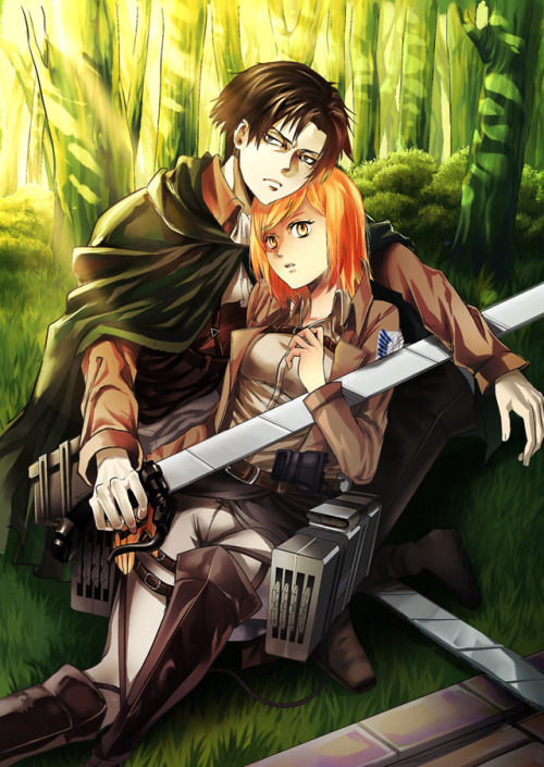 lunar-rainclouds:muskka:zeianira: Oh yeah, Levi and Petra from AOT XD Petra looks rightfully scared,